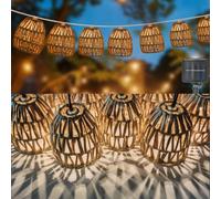 WRQIOO Lot de 10 guirlandes lumineuses solaires à LED d'extérieur, étanche, 3,9 m, avec panneau solaire, lampion, avec panneau solaire, pour jardin, balcon, blanc chaud