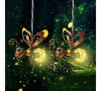 WRQIOO Lot de 2 lampes solaires à suspendre en forme d'abeille, lampes solaires à LED, pour jardin, balcon, décoration de jardin (doré)