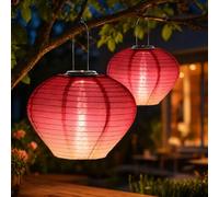 WRQIOO Lot de 2 lampions solaires d'extérieur de 30 cm - Résistants aux intempéries - Lampions LED solaires à suspendre - Pour jardin, cour, balcon, terrasse