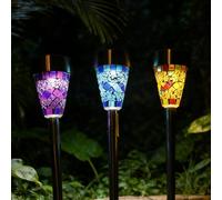 WRQIOO Lot de 3 lampes solaires en mosaïque pour jardin, lampes solaires sur piquet - Lampes d'extérieur étanches pour cour, patio, paysage, allée, chemin