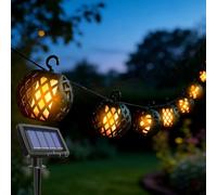 WRQIOO Lot de 8 guirlandes lumineuses solaires avec effet flamme, lampes solaires vacillantes, guirlandes en rotin so-lar à suspendre, lanternes de jardin d'extérieur blanc chaud pour terrasse