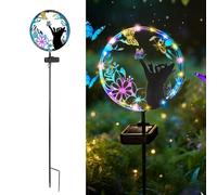 WRQIOO Prise solaire pour extérieur, jardin, lampe solaire, chat, en métal, avec papillon, prise solaire, décoration de jardin, lampes solaires pour extérieur, balcon, terrasse, pelouse