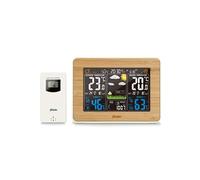 Alecto WS-1560 Station Météo Bambou avec Capteur Extérieur Sans Fil - Mesure Température, Humidité et Précipitations - Écran 5,7" avec Prévisions Animées, Phases de Lune, Réveil et Alarme Gel