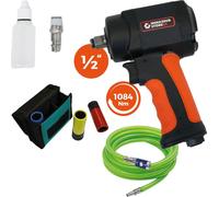 WS24 hocs pneumatique 1/2" mini + tuyau PVC vert fluo + jeu de clés à douille