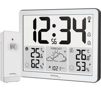 WS6780-Horloge radio-pilotée 2 en 1 et station météo radio-pilotée en un, température intérieure et extérieure, humidité, pression atmosphérique, jusqu'à 3 émetteurs (un émetteur inclus)