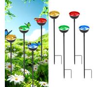 WSBXBB Lot de 4 Stations d'eau pour Abeilles colorées - Décoration de Jardin - Abreuvoir Les Abeilles et Stations d'eau Papillon - Décoration extérieure colorée, piquets de Jardin en métal (Jaune +
