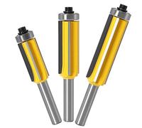 WSOOX 8 mm Tige Fraise à Bois avec 4 Lames, 3pcs Ensemble de bits de routeur de modèle de motif de finition Embout de garniture affleurante à queue de