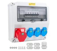 WSPIHO Distributeur de courant 16 A avec interrupteur de protection, répartiteur mural avec prise CEE 16 A, prise de courant fort pour boîte de distribution extérieure (3 × 16 A 1P LS+1 × 16 A 3P LS)