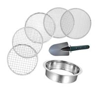 Wswqop 3 Pièces Tamis à Terre Ensemble de Grille de Jardinage avec Structure Robuste en Acier Inoxydable et Pelle Mailles Amovibles pour Plantation Compost F, Pelle Verte à 5 Mailles
