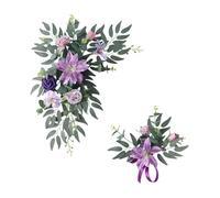 Wswqop Arche de Mariage en 2 Parties, Composition Florale, Guirlande de Fleurs Artificielles en Soie, Détaillée, Idéale pour Les Réceptions de Mariage en Int, Violet
