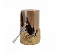 Wswqop Bougeoir Décoratif Porte-Bougie Lanterne Photophore avec Oiseau en Verre et Aluminium Diffusion Lumineuse Chaleureuse et Socle Texturé Artisanal