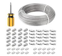 Wswqop Câble En Acier Inoxydable Robuste Corde Métallique Kit Installation Facile Polyvalent avec Tendeur à Vis Adapté pour Clôture de Jardin Plante Grimpant, 100m