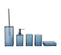 Wswqop Ensemble D'accessoires de Salle de Bain : Porte-savon, Distributeur de Savon, Brosse WC, Gobelet de Rinçage, Brosse à Dents. Design Moderne, Matér, Bleu Foncé
