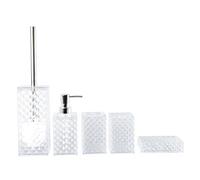 Wswqop Ensemble D'accessoires de Salle de Bain : Porte-savon, Distributeur de Savon, Brosse WC, Gobelet de Rinçage, Brosse à Dents. Design Moderne, Matér, Blanc