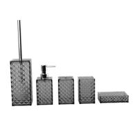 Wswqop Ensemble D'accessoires de Salle de Bain : Porte-savon, Distributeur de Savon, Brosse WC, Gobelet de Rinçage, Brosse à Dents. Design Moderne, Matér, Gris