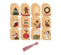 Wswqop Étiquettes de Noël étiquettes Cadeaux en Papier avec Ficelle avec Trous Décorations de Noël étiquettes Suspendues pour Paquet de Fête de Célébration D, Kaki