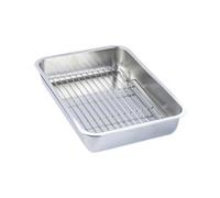 Wswqop Plaque de Cuisson Rectangulaire en Acier Inoxydable avec Grille de Refroidissement Plateau Filtrant pour Biscuits Filtre à Huile Panier à Mailles Plat, 50x35x7cm