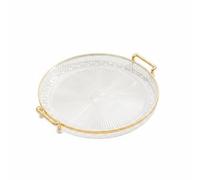 Wswqop Plateau de Service Transparent Plateau Rond Plateau Décoratif Plateau de Rangement avec Texture Façon Diamant et Rebord Doré en Matériau Léger
