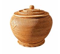 Wswqop Pot en Rotin Tressé à la Main Naturel Récipient à Thé en Rotin Multifonctionnel Panier Rangement Cvercle pr lon, L