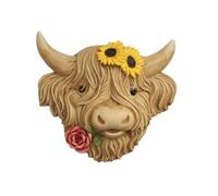 Wswqop Sculpture Murale Tête de Bovin Écossaise Résine Trophée Plaque Ornement avec Bois Courbés et Crinière Texturée Accents Floraux Sculptés Adaptée au, Simulation De Couleur