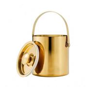 Wswqop Seau à Glace Isotherme à Boisson à Glaçons de Service en Acier Inoxydable Finition Miroir Couvercle pour Conserver Le Froid Adapté aux Réunions, 2L, Mirror Gold