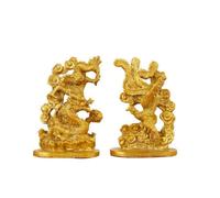 Wsymxuo Statuette Dragon et Oiseau Légendaire Doré Sculpture Table Traditionnel Statue pour Salon, Hauteur 12cm, Petit Modèle Han Dragon Han Phoenix
