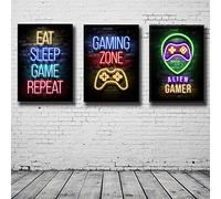WTEVMAIY Eat Sleep Game Repeat Gaming Murale Art Poster Gamer Toile tableau Peinture Affiche Pour Enfants GarçOns Chambre DéCoratif Image Salle De Jeux Sans Cadre 40×50cm×3 Pcs, Blanc