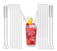 WUBAYI Lot de 16 pailles en verre respectueuses de l'environnement réutilisables avec 4 brosses de nettoyage pour smoothies, milkshakes, thé, jus de fruits - Passe au lave-vaisselle (lot de 6, droites