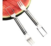WUBAYI Lot de 2 coupe-fruits 2 en 1 en acier inoxydable - Trancheuse à melon à double tête et coupe-pastèque cube avec fourchette, outil de coupe de fruits d'été