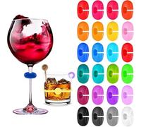 WUBAYI Lot de 24 breloques colorées en silicone pour verres à vin - Réutilisables - Pour cocktail, champagne, mariages