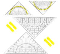 WUBAYI Lot de 4 équerres avec poignée - Transparent - 14 cm - Pour école/bureau - Flexible et résistant aux rayures (petit et grand) - Avec aide à dessiner pour les cercles