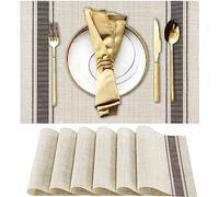WUBAYI Lot de 6 sets de table résistants à la chaleur, aux taches, antidérapants, en vinyle tissé, isolants, lavables, durables et élégants pour salle à manger (beige gris)