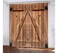 WUBMQ Rideau Salon Moderne Lot De 2 Rideaux Occultants À Oeillets 3D Motif D'Impression De Porte En Bois Rideau Thermique Isolant Anti Froid Pour Décoration De Fenêtre Pour Enfant Chambre 183X214Cm（Lx