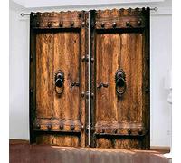 WUBMQ Rideau Salon Occultant Thermiques Imprimé Porte en Bois Vintage 3D Rideaux À Oeillets Et Draperies Intérieurs 150X166Cm（LxH） 2 Panneaux Décoration De Fenêtre pour Enfant Chambre