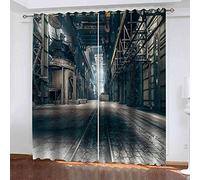 WUBMQ Rideaux Et Draperies Intérieurs 3D Impression De Style Industriel Rétro Motif Rideau Occultant Thermiques Pour Chambre Salon Moderne Lot De 2 Rideaux Décoration De Fenêtre À Oeillets 220X215Cm（L