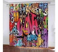 WUBMQ Rideaux Et Draperies Intérieurs 3D l'art du Graffiti en Couleur Motif Rideau Occultant Thermiques pour Chambre Salon Moderne Lot De 2 Rideaux Décoration De Fenêtre À Oeillets 220X215Cm（LxH）