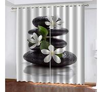 WUBMQ Rideaux Occultants Isolants Thermique pour Chambre Salon Moderne 245X230Cm（LxH） 2 Pièces Imprimé Fleurs en Pierre Zen 3D Rideau Fenetre À Oeillets, Isolant Anti Froid Et Phonique
