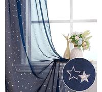 WUBODTI Lot de 2 Panneaux de Rideaux Transparents filtrant la lumière pour Chambre d'enfant, 99 x 279 cm de Long, avec Passe-Tringle, imprimé Lune argentée, Extra Long, pour Chambre de garçon, Porte