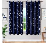WUBODTI Lot de 2 rideaux 100 % occultants à isolation thermique pour chambre d'enfant - Motif étoiles mignonnes - Bleu marine - 132 x 160 cm (l x L)