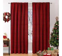 WUBODTI Lot de 2 Rideaux de Noël à Carreaux Rouges et Noirs de 213 cm de Long - Rideaux filtrant la lumière pour Salon, Chambre à Coucher, Salle à Manger