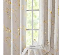 WUBODTI Lot de 2 rideaux occultants à isolation thermique avec œillets imprimés en feuille d'or métallique pour chambre à coucher, salle à manger, salon, 132 x 243 cm (l x L), beige marbré