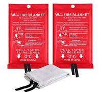 wucgea Couverture Anti feu de Survie - Couverture Anti-feu en Fibre de Verre d'urgence pour la Survie Protection Ignifuge et Isolation Thermique 1m x 1m Applicable à Cuisine Barbecue Voiture - 2 Pack