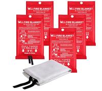wucgea Couverture Anti feu de Survie - Couverture Anti-feu en Fibre de Verre d'urgence pour la Survie Protection Ignifuge et Isolation Thermique 1m x 1m Applicable à Cuisine Barbecue Voiture - 5 Pack