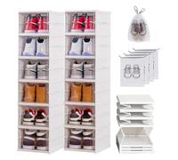 Wuciray Boite a Chaussure Transparente Rangement Chaussures Pliable Solide Etagere Chaussure Pour Pointure EU 45 Casier Organisateur Chaussures Folding Shoe Boxes 12pcs avec Couvercles Blanche