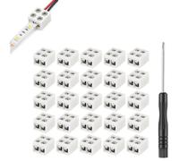 Wudhgslc Connecteurs Bande LED 2 broches 8 mm - Compact, Tournevis inclus | Utilisation sur fils solides et toronnés 16-22 AWG; ensemble 25 connecteurs 2 broches + tournevis, rangement pratique