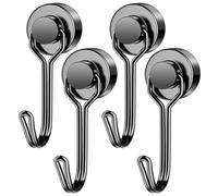 WUDIME Lot de 4 crochets magnétiques pivotants noirs de 11,3 kg, aimants puissants en néodyme avec crochet pour cuisine, bureau, salle de arage, croisière, réfrigérateur