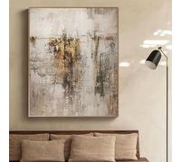 WUDUM Grand tableau abstrait beige,marron et doré,grande œuvre d'art murale pour salon,œuvre d'art encadrée bohème pour murs,art minimaliste 40 x 60 cm (12 x 24 pouces) avec cadre noir