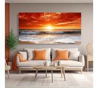 WUDUM Toile murale abstraite moderne au coucher du soleil en bord de mer,paysage marin orange et rouge pour salon,décoration d'intérieur moderne,40 x 80 cm (15,7 x 31,4 pouces),sans cadre