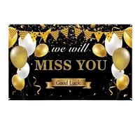 WUERKIYA Fond de Bannière d’Adieu Noir et Or « We Will Miss You » - Décoration de Fête Départ ou Retraite 180 × 110 cm, Bannière Adieu pour Bureau, Collègue, Fête de Départ, Décoration Photobooth