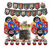 WUERKIYA Set décoration Anniversaire médiévale 30 pièces + Ballons + fanions, kit déco fête thème Chevalier Taille Standard Multicolore pour Anniversaire Enfant et soirée médiévale